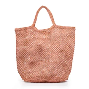 Terracotta open-weave mesh tote bag with handles