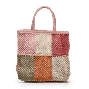 Multicoloured woven mesh tote bag with handles
