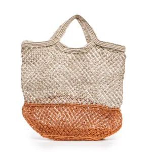 Beige and terracotta crocheted tote bag with handles