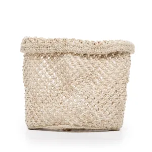 Natural woven seagrass storage basket with rolled rim
