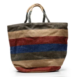 Striped canvas tote bag with rope handles in neutral colours