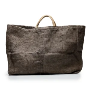 Large charcoal grey woven tote bag with natural handles