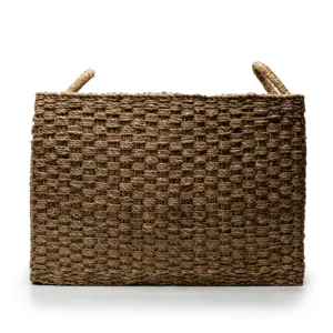 Woven seagrass storage basket with rope handles