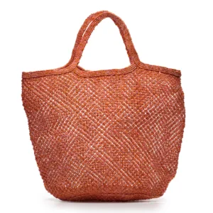 Terracotta woven mesh tote bag with handles