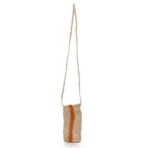 Beige woven shoulder bag with orange stripe detail