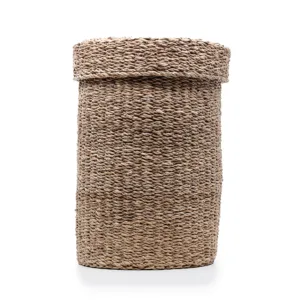 Natural woven seagrass storage basket with lid