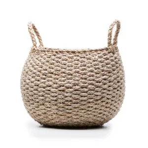 Natural woven seagrass storage basket with rope handles