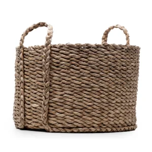 Natural woven seagrass storage basket with handles