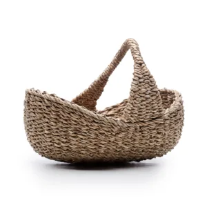 Woven seagrass basket with two twisted handles