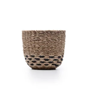 Natural woven seagrass basket with black stripe detail