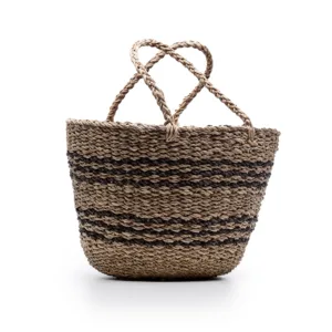 Natural woven straw tote bag with twisted rope handles