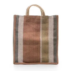 Striped woven tote bag with natural jute handles