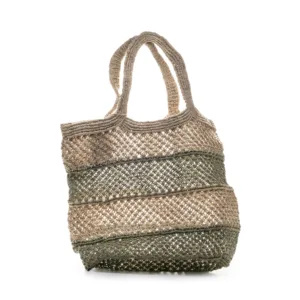 Woven mesh tote bag in neutral earth tones