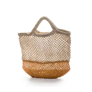 Woven mesh tote bag in neutral beige and tan colours