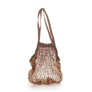 Brown netted mesh shoulder bag with twisted handles