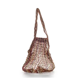 Burgundy and gold mesh shoulder bag with twisted handles