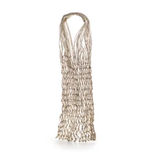 Beige mesh net scarf with fringe ends