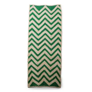 Green and cream chevron patterned knitted throw blanket