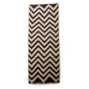 Black and cream chevron pattern woven jute runner rug