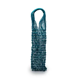 Teal mesh net shopping bag with handles