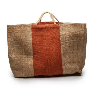 Woven tote bag with red and natural striped design